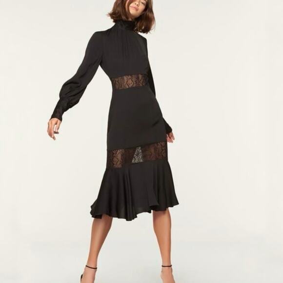 Milly Arianna Python Lace Dress Black Midi Long Sleeve Cocktail Party Size 4 - Picture 15 of 15